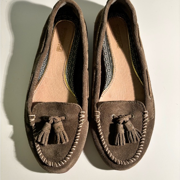 Sperry soft suede leather Top sliders in Olive Size 7 - Picture 2 of 7